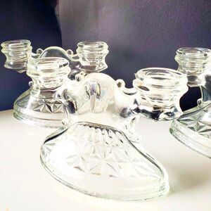 Vintage Clear Glass Candle Holders Set of 3 Cut Glass GUC